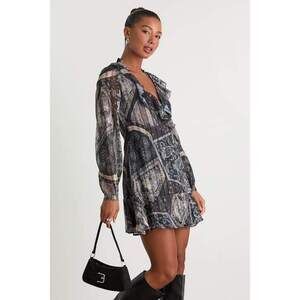 Lulus Claire Dark Navy Boho Print Wrap Mini Dress Blue - Size M